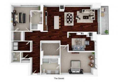 Floor plan for 2 beds, 3 baths, 2080 sqft